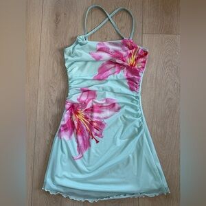 🌸Floral Strappy Dress in Aqua and Pink🌸 Small